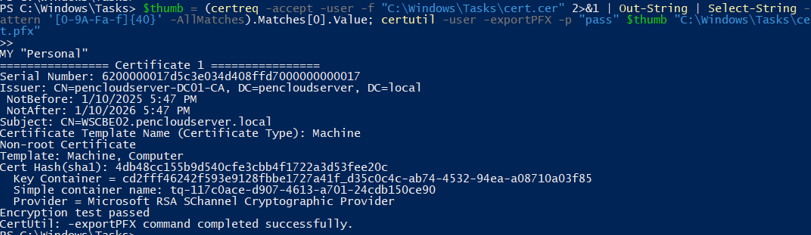 Certificate export to PFX